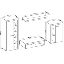 ax living Spacoro Wohnwand Eiche Lefkas Wohnzimmerschrank 270 cm