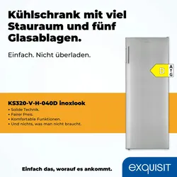 Exquisit Vollraumkühlschrank KS320-V-H-040D inoxlook | Nutzinhalt: 242 L | Ohne Gefrierfach