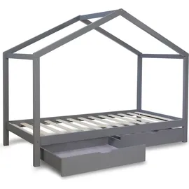 Homestyle4u Hausbett 90 x 200 cm Kiefer grau