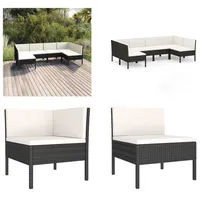 vidaXL 6 tlg. Garten Lounge Set mit Auflagen Poly Rattan Schwarz - Garten-Sofagarnitur - Garten-Sofagarnituren - Gartensofa-Set - Gartensofa-Sets - Schwarz