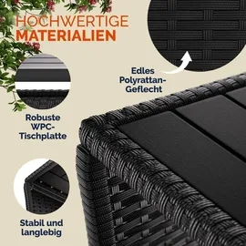 CASARIA Casaria® Polyrattan Beistelltisch mit WPC Tischplatte 45x45x40cm 80kg Belastbarkeit Wetterfest Outdoor Garten Terrasse Balkon Tisch Gartenmöbel Schwarz