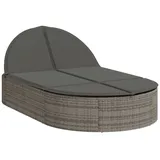 vidaXL Doppel-Sonnenliege mit Kissen Grau Poly Rattan