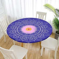 Morbuy Rund Tischdecke Elastisch, Lotuseffekt Abwischbar Rund Tischdecken Mandala Tischtuch für Küchen Garten Outdoor (Durchmesser 100cm,Violett)