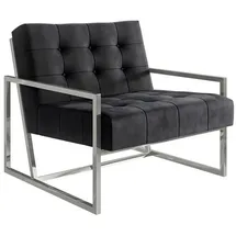 s-style möbel Loungesessel Mit Silber, Metall Füßen, Schwarz, Samtstoff