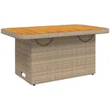 SDWEHO7 Gartentisch mit Holzplatte, Polyrattan Beistelltisch Terrassentisch Balkontisch Wetterfest Rattantisch Garten Balkon Esstisch, Hitze- und Wetterbeständig, Beige 90x55x71 cm
