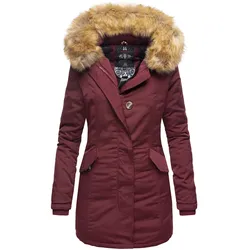 MARIKOO Damen edler Wintermantel Parka mit Kunstfellkapuze Karmaa