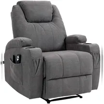 deluke Lounger Sessel PORTO Stoff 83 x 105 x 94 cm Grau mit Wärmefunktion/Liegeposition/Massagefunktion