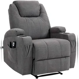 deluke Lounger Sessel PORTO Stoff 83 x 105 x 94 cm Grau mit Wärmefunktion/Liegeposition/Massagefunktion