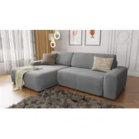 S-Style Möbel Ecksofa Hannelie mit Schlaffunktion und Bettkasten aus Samt-Stoff, mit Wellenfederung grau