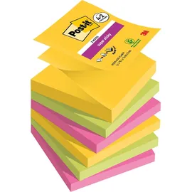 Post-it Carnival Collection Super Sticky Z-Notes Haftnotizen 76 x 76 mm Grün, Gelb, Rosa Rechteckig Blanko 90 Blatt Vorteilspackung 4 + 2