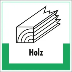 Aufkleber I Abfallkennzeichen Holz, mit Symbol und Text, Folie, selbstklebend, 200x200mm