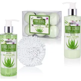 Brubaker Beautyset Bade- und Dusch Set Aloe Vera - 13-teiliges Geschenkset in dekorativem Korb