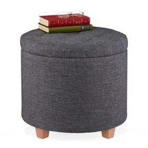 Relaxdays Sitzhocker mit Stauraum, gepolsterter Hocker rund, für Wohnzimmer, Leinen-Optik, H x D: 41 x 44 cm, dunkelgrau
