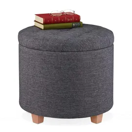 Relaxdays Sitzhocker mit Stauraum, gepolsterter Hocker rund, für Wohnzimmer, Leinen-Optik, H x D: 41 x 44 cm, dunkelgrau