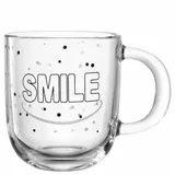 LEONARDO Tasse Schwarz Transparent Glas mit Schriftzug Smile