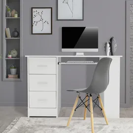 ML-Design Schreibtisch mit 3 Schubladen, 3 Regale und Tastaturauszug, 110x49x75 cm, Weiß, Stauraum, 3 Ablageflächen Arbeitstisch Bürotisch Computertisch Laptoptisch PC Tisch, für Heim/büro
