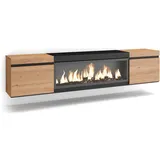 SKRAUT HOME Lowboard 208x35x45 cm Eiche/Schwarz Melamin