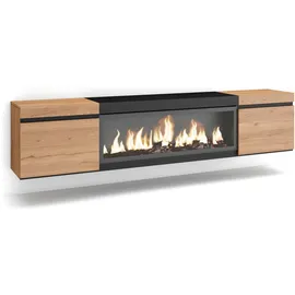 SKRAUT HOME Lowboard 208x35x45 cm Eiche/Schwarz Melamin