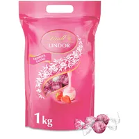 Lindt LINDOR Schokoladen| 1 kg Beutel, wiederverschließbar | ca. 80 Kugeln weiße Schokolade mit Erdbeer-Sahnecrème | Großpackung, Pralinen-Geschenk