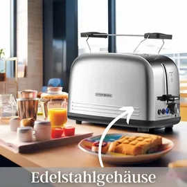 Steinborg 2 Scheiben Edelstahl Toaster mit Brötchenaufsatz Krümelschublade