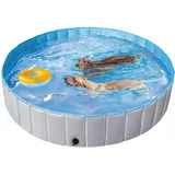 Yaheetech Hundepool faltbar, Planschbecken für Hunde 180 x 30 cm, Anti-Rutsch-Platten, Schnelle Entwässerung, Hundebadewanne mit Badebürste & 4 Flicken, Swimmingpool Verdickt PVC, Grau
