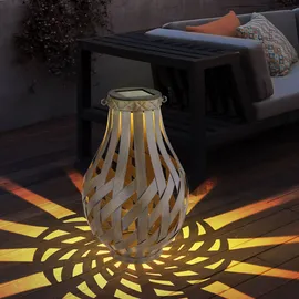 GLOBO Gartendeko Laterne Solar Windlicht mit Bambusgeflecht zum Aufhängen oder Hinstellen, led warmweiß, DxH 27x17,5 cm, Garten Terrasse