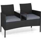 2-Sitzer Polyrattan Gartenbank mit Tisch, Grau