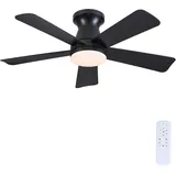Kviflon 104CM Flachbau-Deckenventilator mit LED-Beleuchtung und Fernbedienung, 3 dimmbare Lichtfarben, 6 Geschwindigkeiten, Moderner Einbau-Deckenventilator für Schlafzimmer und Küche