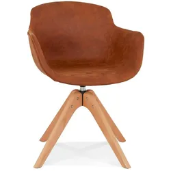 Kadima Design Esszimmerstuhl mit Armlehnen Drehbar | Sitzfläche Mikrofaser Braun | Buchenholzbeine 360° Drehfunktion | Gepolstert Modern | 59x54x80cm