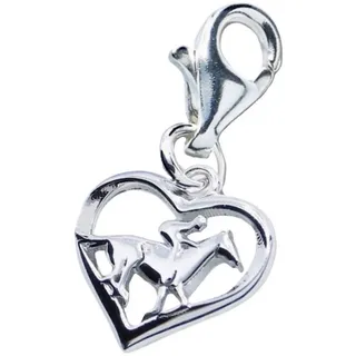 Goldene Hufeisen Charm Herz Herz Pferd Karabiner Charm 925 Sterling-Silber Anhänger, Pferdeschmuck für Armbänder oder Kettenanhänger silberfarben