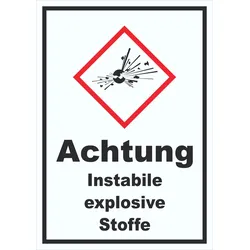 Schild Instabile explosive Stoffe Explosion hochkant A0 (841x1189mm)