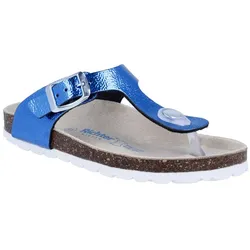 Zehentrenner RICHTER "Bio WMS: weit", Kinder, Gr. 36, blau (lagoon), Leder, glänzend, modisch, Schuhe, Pantolette mit Metallic Look, Größenschablone zum Download