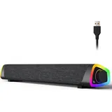 Computerlautsprecher, USB-betriebene Bluetooth-PC-Soundbar, LED-Licht mit Ein-/Aus-Taste, tragbare Computer-Soundbar für Desktop-Laptop, Schwarz