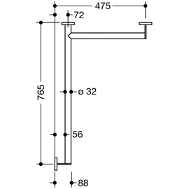 Hewi System 900 Duschhandlauf Edelstahl matt 765 x 475 mm rechts