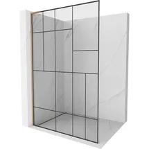 Mexen Kioto L Duschwand Walk-in 110 x 200 cm, schwarzes Muster, gebürstetes Messing - 800-110-103-65-78
