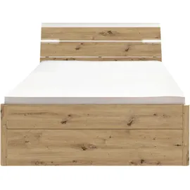 Pol-Power Mid.you Stauraumbett, Weiß, Eiche Artisan Holzwerkstoff, 140x200 cm, für Rollrost geeignet, Schlafzimmer, Betten, Einzelbetten