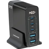 CubeNest S5D0 PD 3.1. 3*USB-C+2xUSB-A GaN-Adapter 140W Schnellladegerät USB-C-Kabel Desktop-Ladegerät - Schwarz