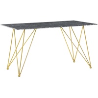 BELIANI Esstisch Schwarz Gold 80 x 140 cm V-förmige Füße Sicherheitsglas Tischplatte Marmoroptik Rechteckig Modern Elegant Edel Glamourstil
