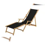 Erst-Holz Holz-Liegestuhl, Strandliege mit Zubehör nach Wahl Stoff schwarz V-10-305N