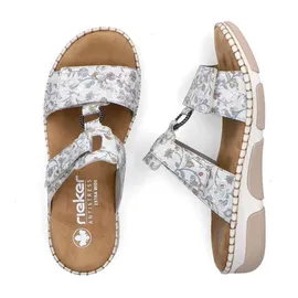 Rieker Damen Pantolette mit T-Riemen und Blumenmuster Weite H 66292, Größe:41 EU, Farbe:Mehrfarbig - Grau - 41