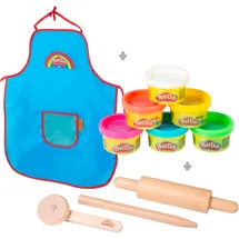roba Knete Play-Doh Kompaktes Spielset mit FSC-Holzwerkzeugen 6 Knetdosen & Schürze