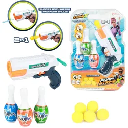 Toi-Toys FOAM STRIKE X Set - Wasserpistole mit 5 Bällen und 3 Kegeln
