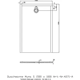Hoesch Mineralguss-Duschwanne Muna S 150x100x3cm, weiß matt, ohne Antirutsch