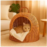 QLS Katzenbett aus Weide – Handgeflochtenes Haustierkörbchen für Katzen