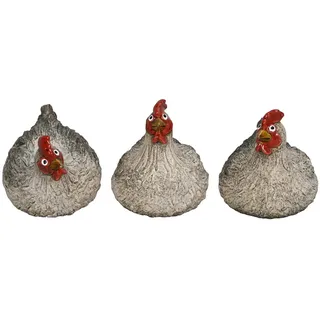 finehomegarden Dekofigur Huhn Henne Steingut 3fach sort. creme/natur Ø14x13cm H15cm Landhaus (3 St), Ostern Skulptur Figur Osterfigur Deko Osterdekoration / Paket