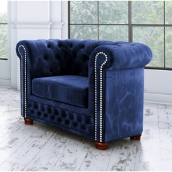 S-Style Möbel Chesterfield-Sessel Leeds, mit Wellenfederung blau