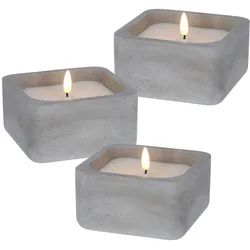 WellHome - Packung mit 3 grauen quadratischen LED-Kerzen 12x12x6,5cm