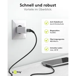 goobay USB-C auf USB-C 1 m Grau/Schwarz