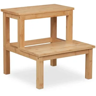 Relaxdays Tritthocker, 2 Stufen, Bambus, max. 100 kg, Kinder & Haushalt, HBT: 40 x 40 x 40,5 cm, Trittschemel, Natur