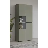 INOSIGN Vitrine INOSIGN "Cross, Höhe 183,5 cm, moderne grifflose Standvitrine mit 3 Türen", grün (salbei), B:79,5cm H:183,5cm T:40cm, FSC-zertifizierter Holzwerkstoff, Glas, Melamin, Schränke, Vitrine, Hochschrank mit viel Stauraum, Glastür und verstellbaren